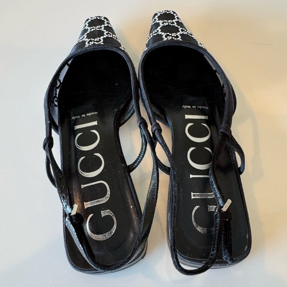 Gucci Crystal-Embellished GG Slingback Flats Black EU 36 US 6 Shoes Authentic - Picture 2 of 7